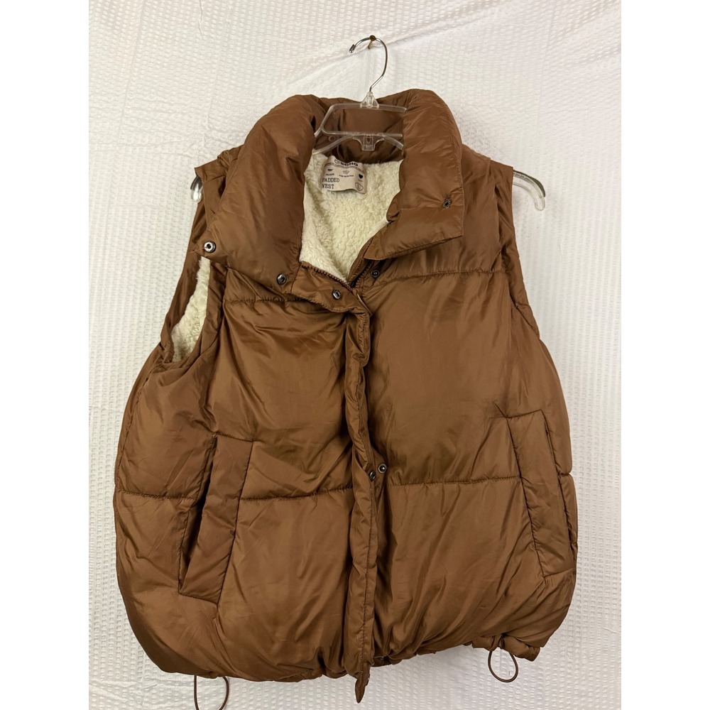 C.Sono Womens Camel Padded Puffer Vest Faux Shearling Lined NYV1108F Brown L